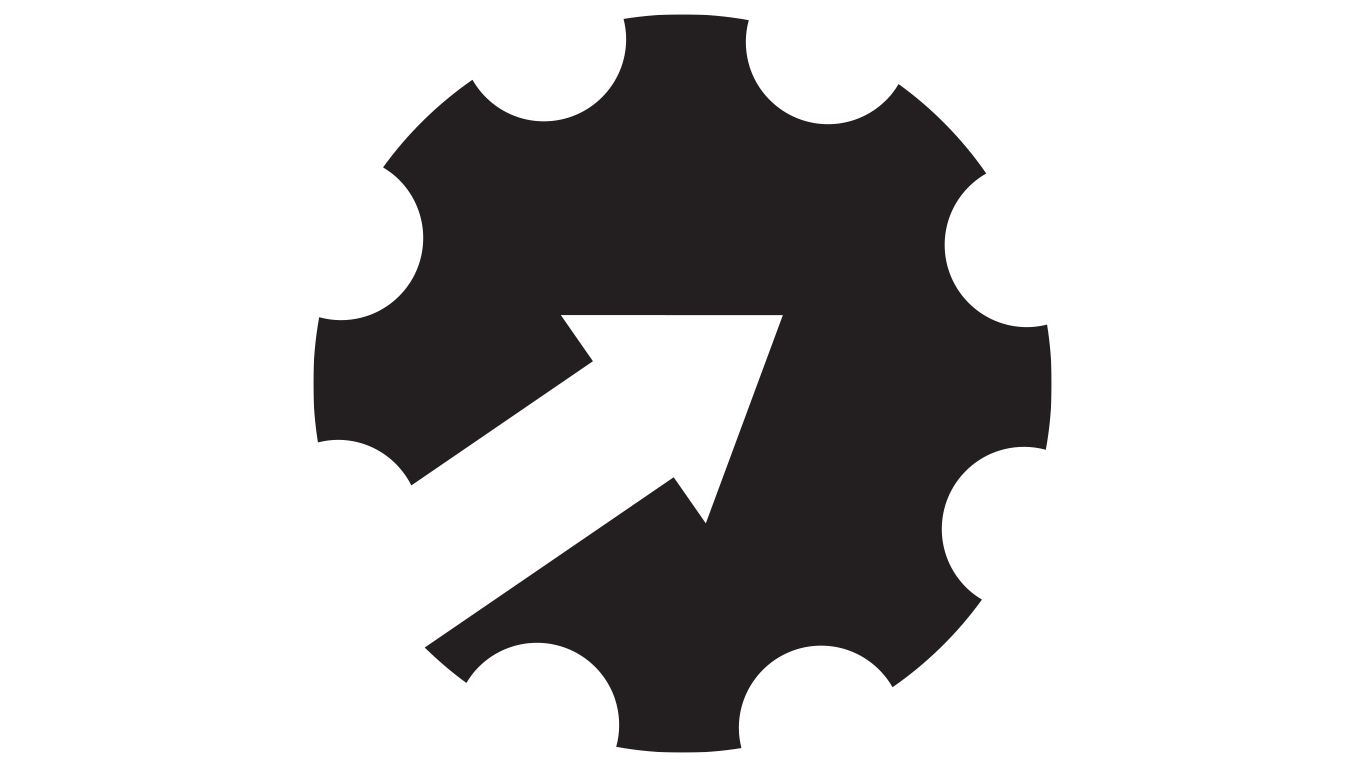 Icono de engranaje con flecha a través del centro